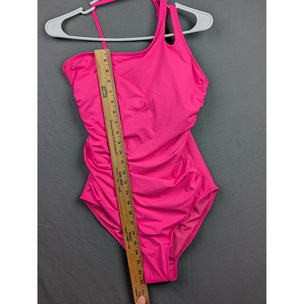 Holipick Womens Hot Pink One Shoulder One Piece Swimsuit Ruched Tummy Control
